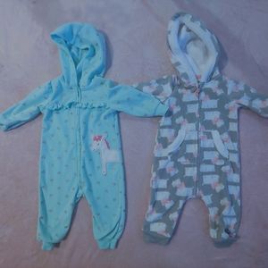 Baby girl 6 month hooded fleece sleepers
